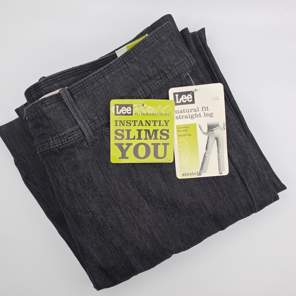 Lee Natural Fit Straight Leg Women 14 Medium Black Stretch Pants NEW